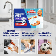 Mr. Clean Magic Eraser Variety Pack (with Bath, Kitchen, and Extra Durable Cleaning Pads), Bathroom, Shower, and Oven Cleaner, 12 Count