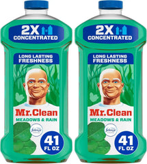 Mr. Clean All Purpose Cleaner, Floor Cleaner for Mopping Home, Bathroom, & Kitchen, Cleaning Liquid for Mop & Bucket, Cleaning Supplies, Multi-Surface Dilutable, Meadows & Rain, 41oz (Pack of 2)